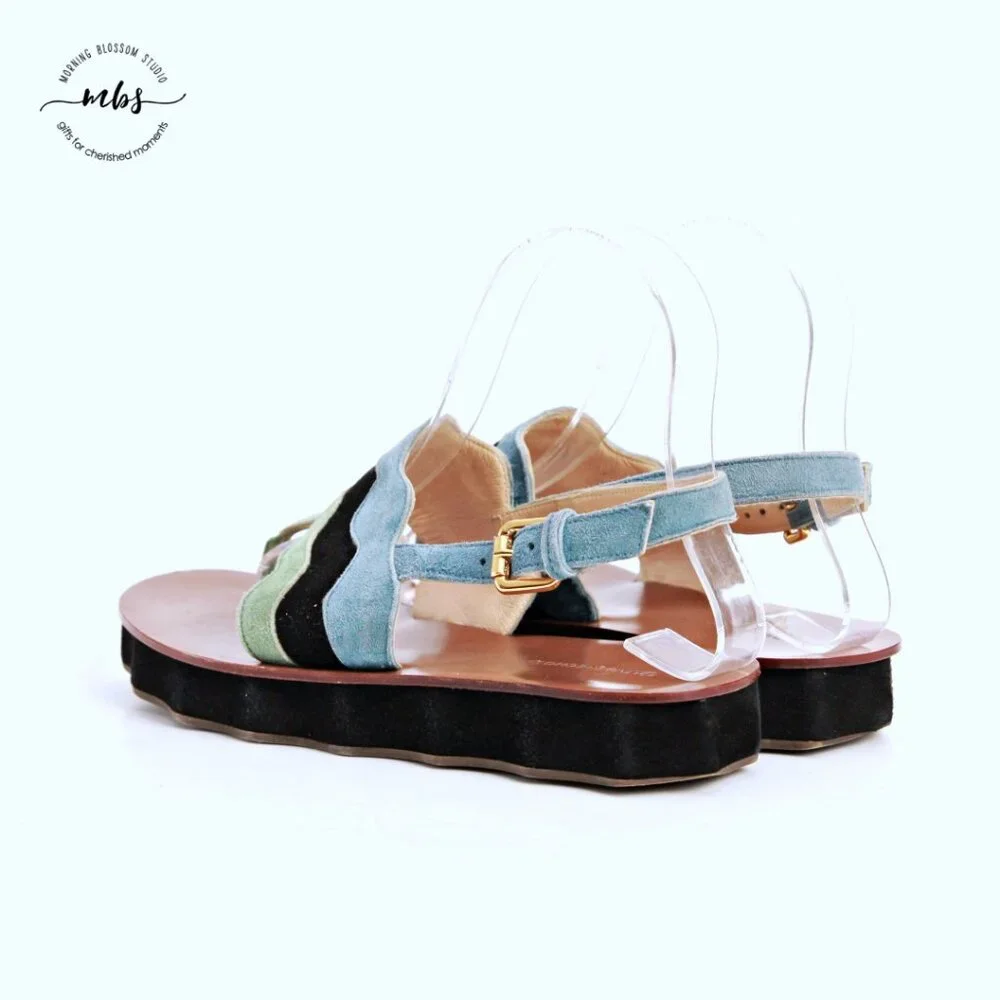 Ol'autre‎ Chose Platform Suede Ankle Strap Thong Sandals Multicolor Women US 6.5 - Picture 5 of 14
